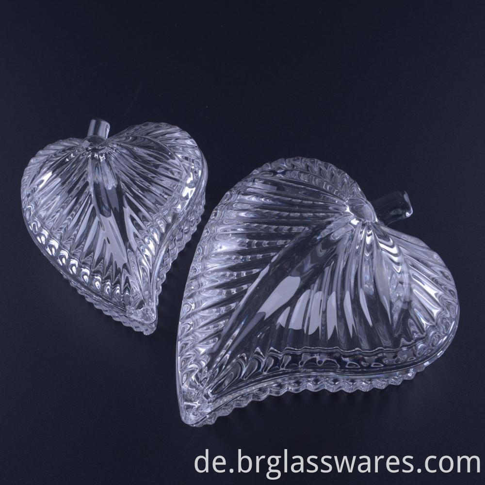 Hand Pressed Leaf Shaped Glass Jewelry Box Jar